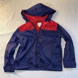 Vineyard Vines Boys Rain Jacket Wind Breaker, Size XS(4/5), Blue/red With Hood